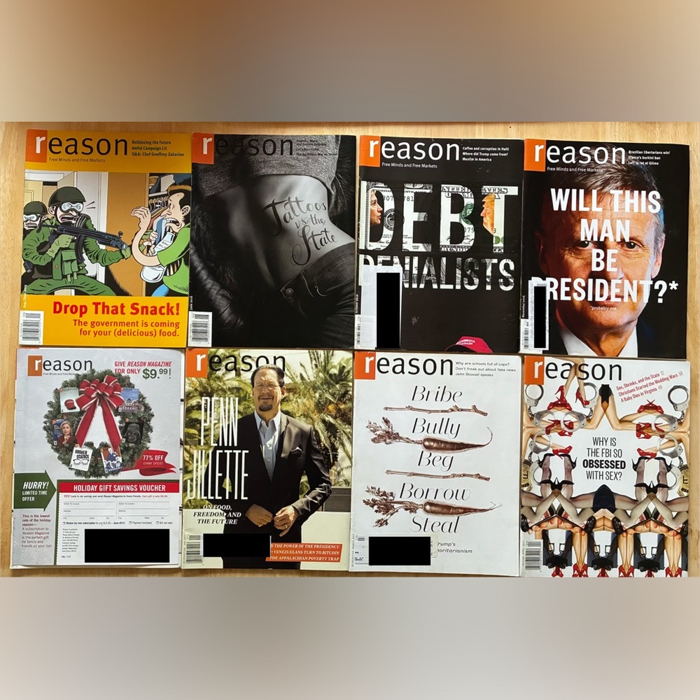 Reason Magazine Lot of 8 Aug/Sep ‘15, Jun, Oct, Nov & Dec ‘16 Jan, Mar & Apr ‘17